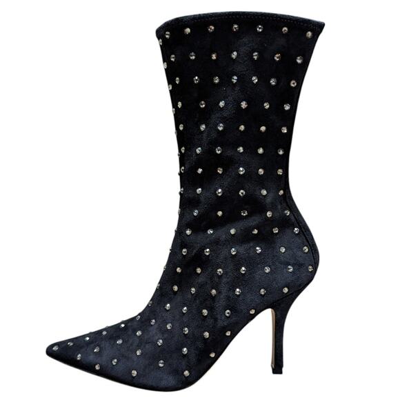 Paris Texas Crystal Embellished Black Suede Ankle Boots 37.5 Glam Stiletto Heels - Picture 2 of 8